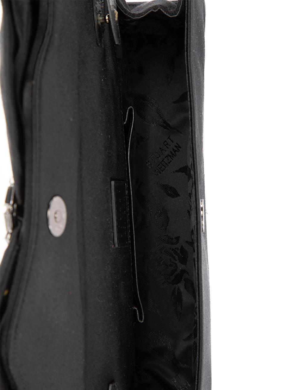 Pre-Loved Stuart Weitzman Women's Black Satin Embellished Bow Accent Clutch Bag 2