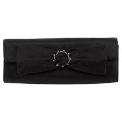Pre-Loved Stuart Weitzman Women's Black Satin Embellished Bow Accent Clutch Bag