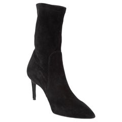 Used Pre-Loved Stuart Weitzman Women's Black Suede Stretch Ankle Boots
