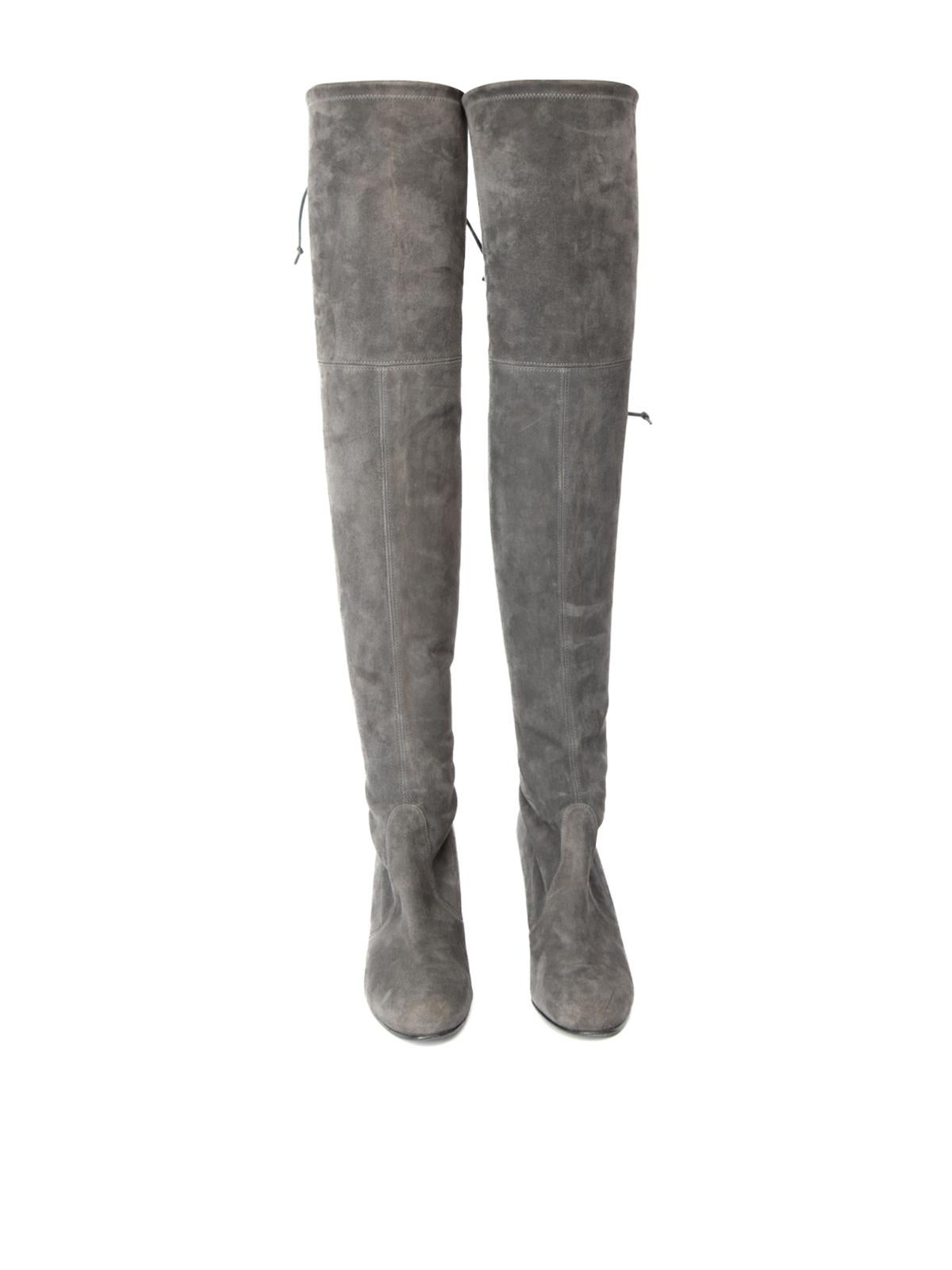 gray suede over the knee boots