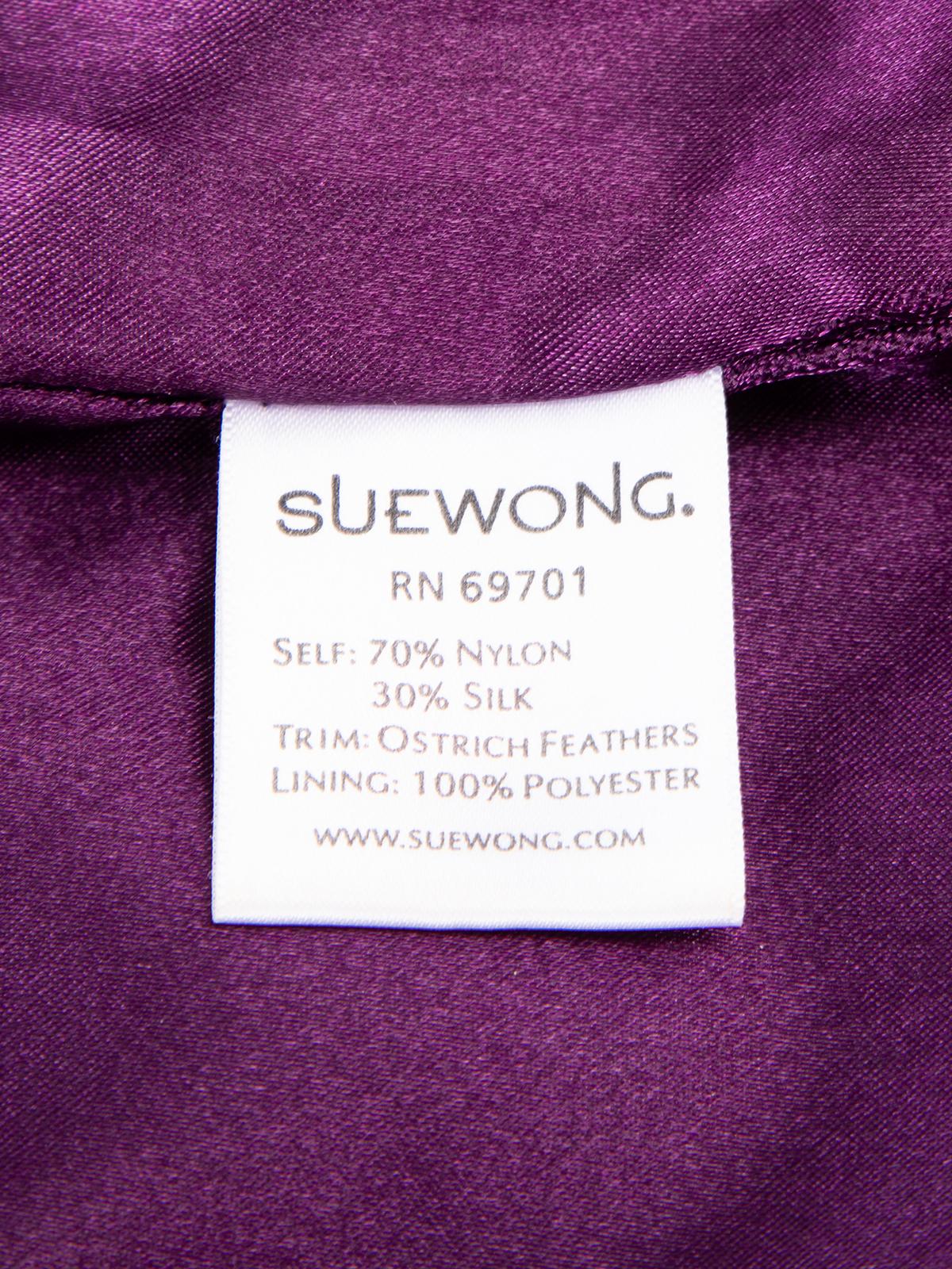 Pre-Loved Sue Wong Women's Purple Strapless Feather Pattern Dress 4