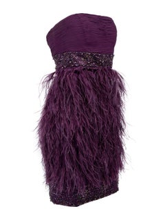 Pre-Loved Sue Wong Women's Purple Strapless Feather Pattern Dress