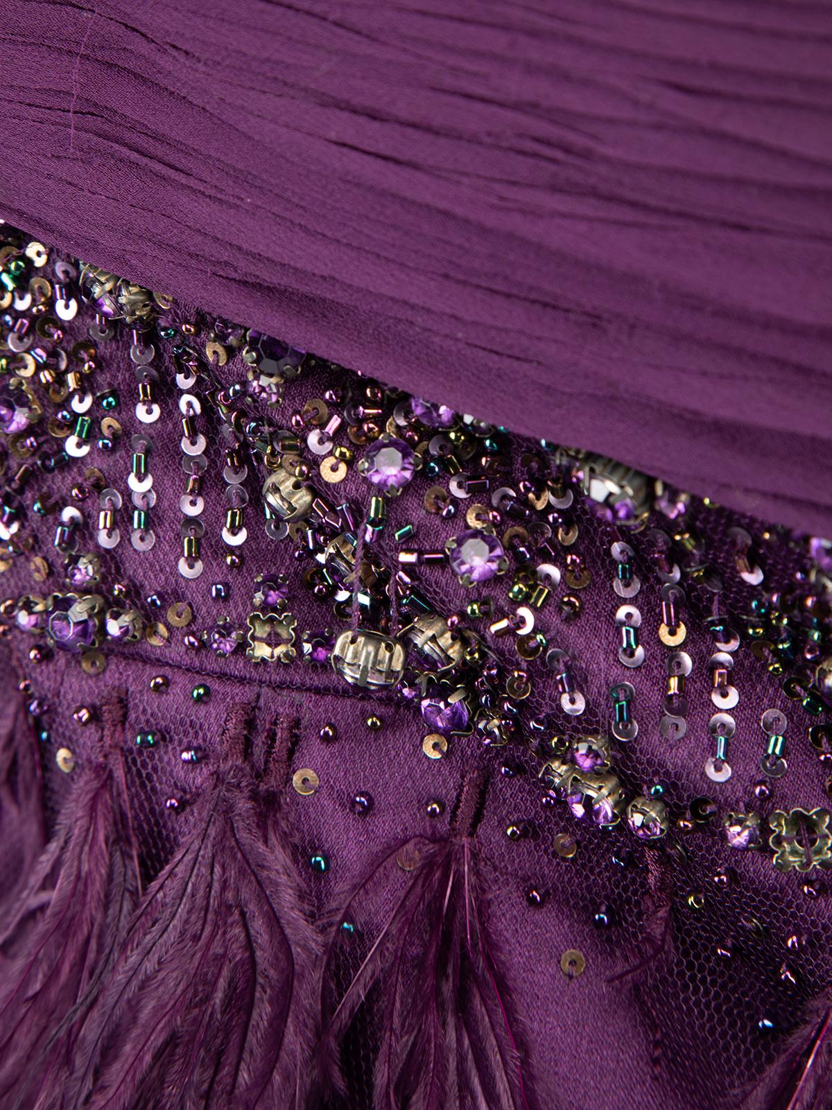 Pre-Loved Sue Wong Women's Purple Strapless Feather Pattern Dress 1