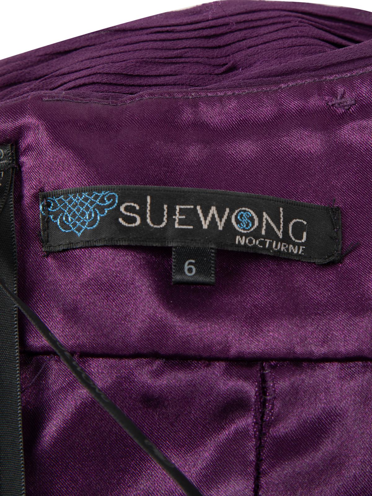 Pre-Loved Sue Wong Women's Purple Strapless Feather Pattern Dress 2