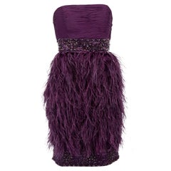 Pre-Loved Sue Wong Women's Purple Strapless Feather Pattern Dress