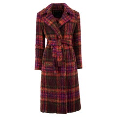 Pre-Loved Tara Jarmon Women's Multicolour Wool Check Print Belted Long Coat
