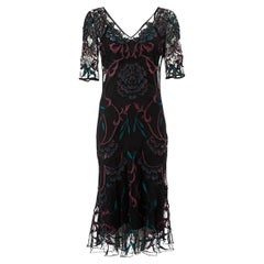 Pre-Loved Temperley London Women's Black Sheer Floral Embroidered Midi Dress