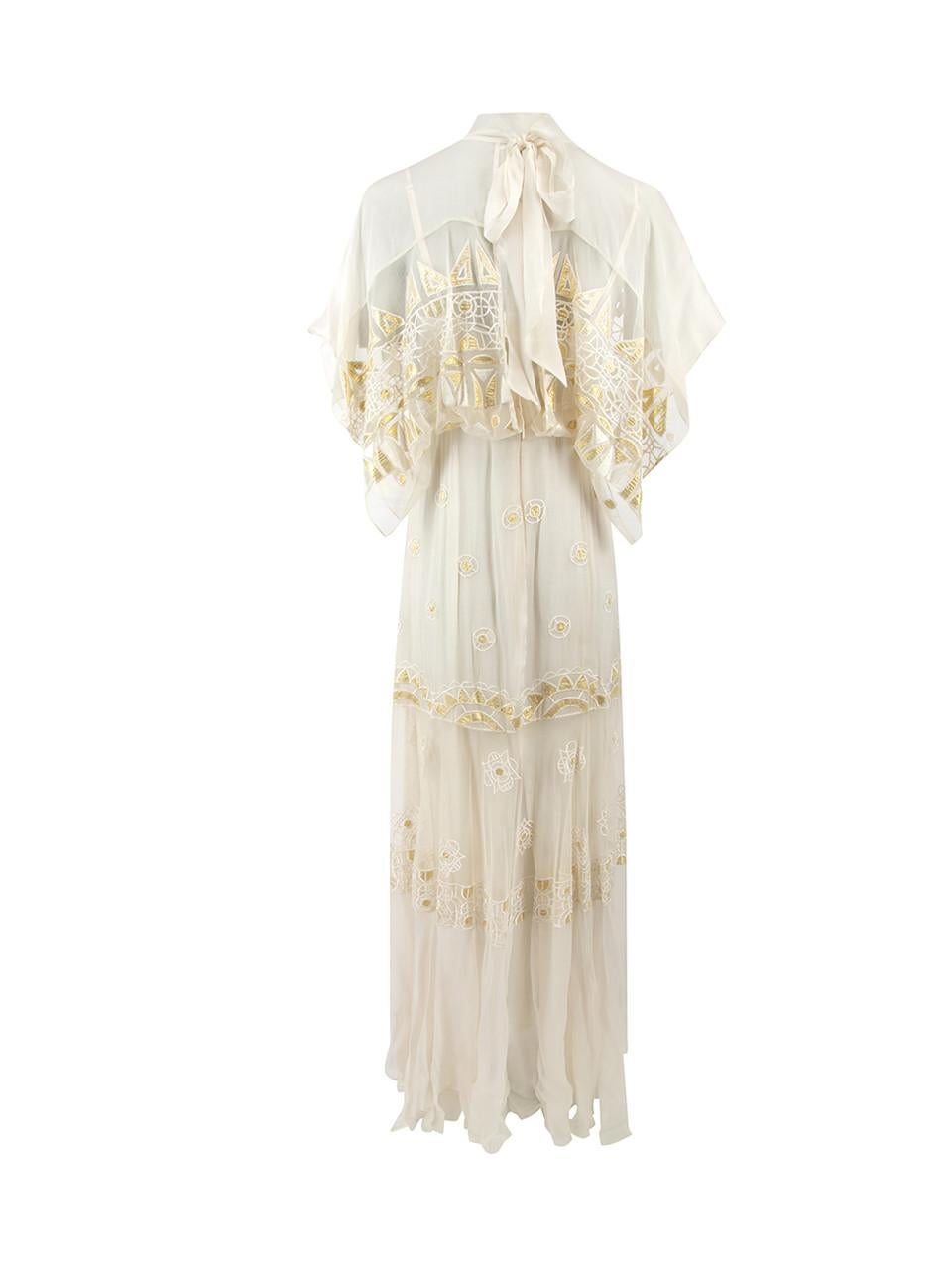 Pre-Loved Temperley London Women's Cream Sheer Panel Embroidered Maxi Dress 1