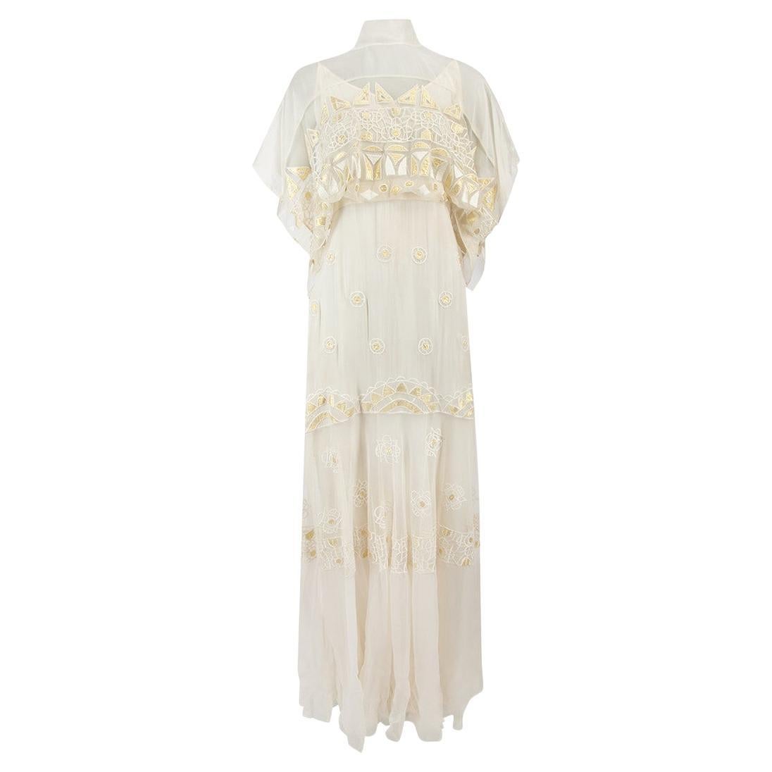 Pre-Loved Temperley London Women's Cream Sheer Panel Embroidered Maxi Dress