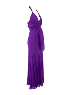 Pre-Loved Temperley London Women's Purple Silk Halterneck Belted Gown