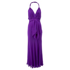 Pre-Loved Temperley London Women's Purple Silk Halterneck Belted Gown