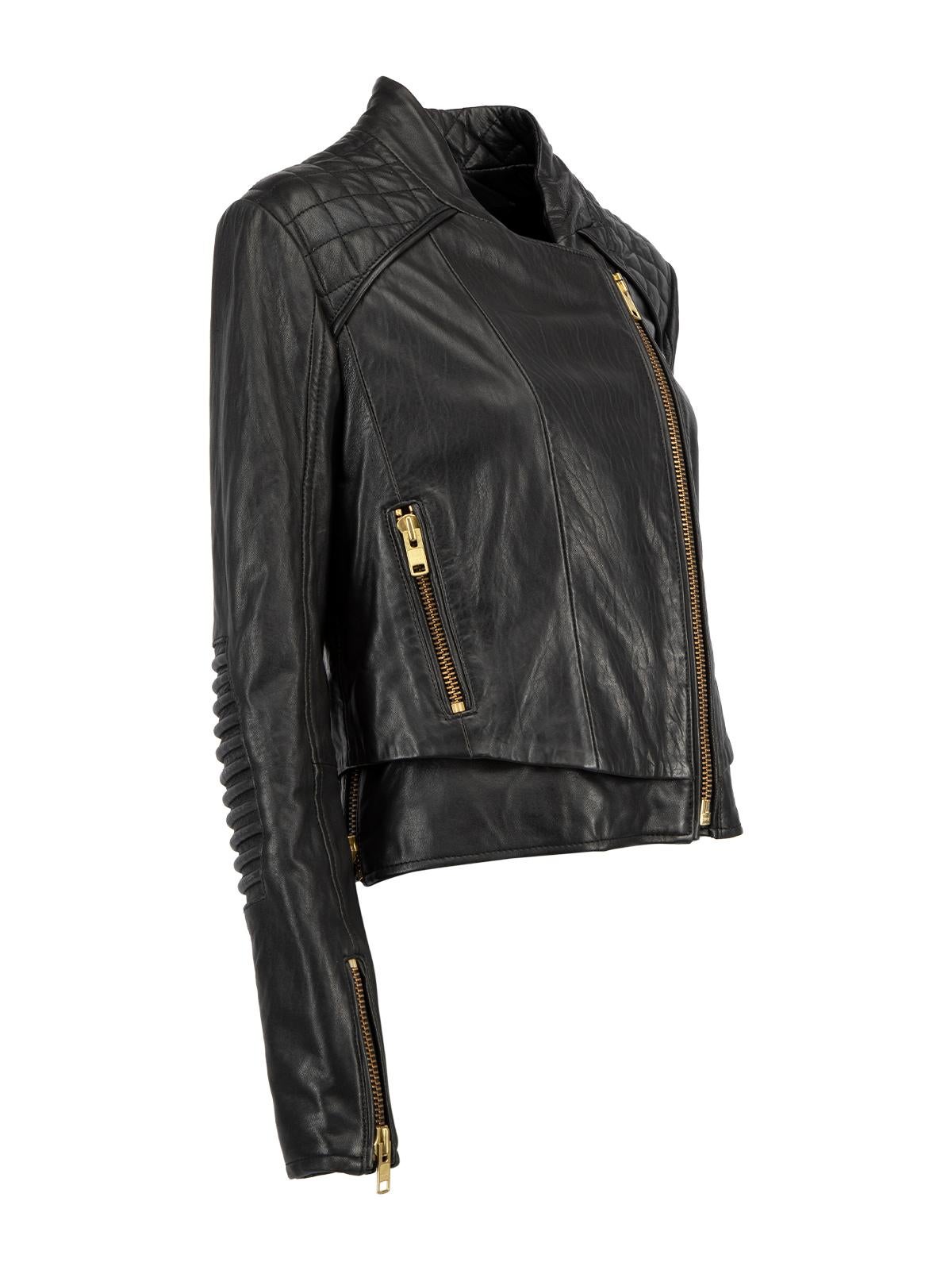 CONDITION is Very good. Minimal wear to jacket is evident. There is natural creasing to the jacket from use on this used The Kooples designer resale item. Details Black Leather Biker jacket Short length Long sleeves Zips on cuff Rows of padded