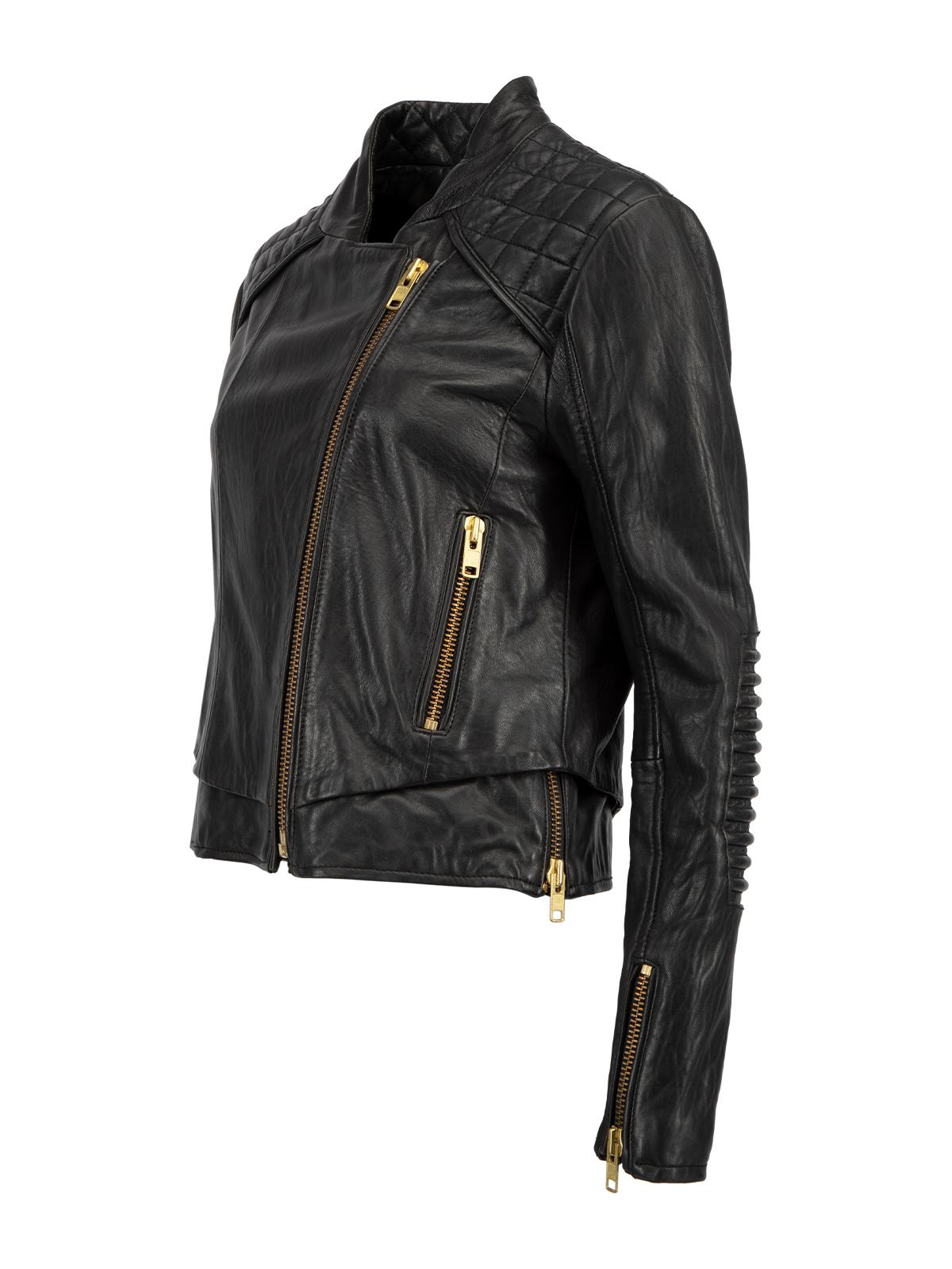 Pre-Loved The Kooples Women's Black Leather Quilted Biker Jacket 1