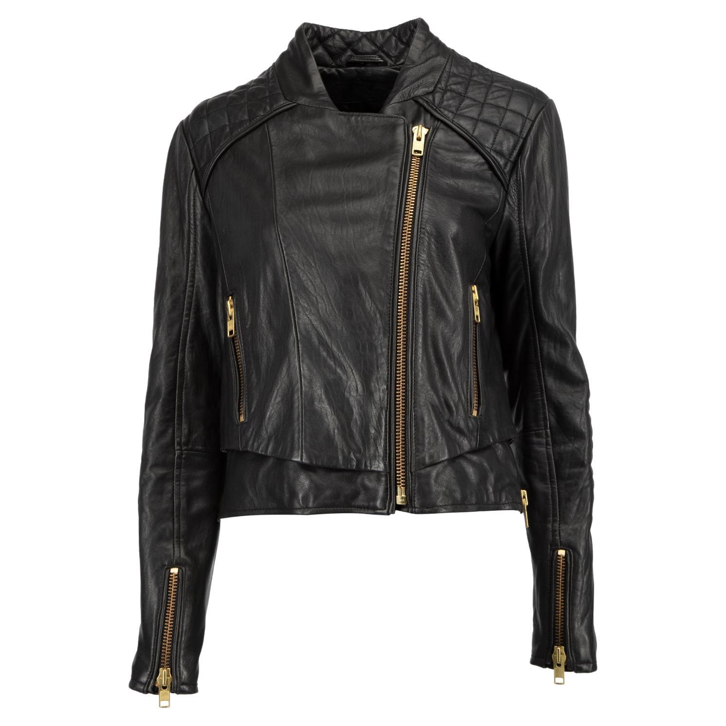 Pre-Loved The Kooples Women's Black Leather Quilted Biker Jacket