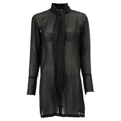 Pre-Loved Theory Women's Black Sheer Tie Neck Glitter Polkadots Dress