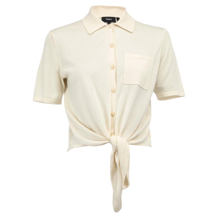 Pre-Loved Theory Women's Cream Button Up Cardigan with Tie Front at 1stDibs