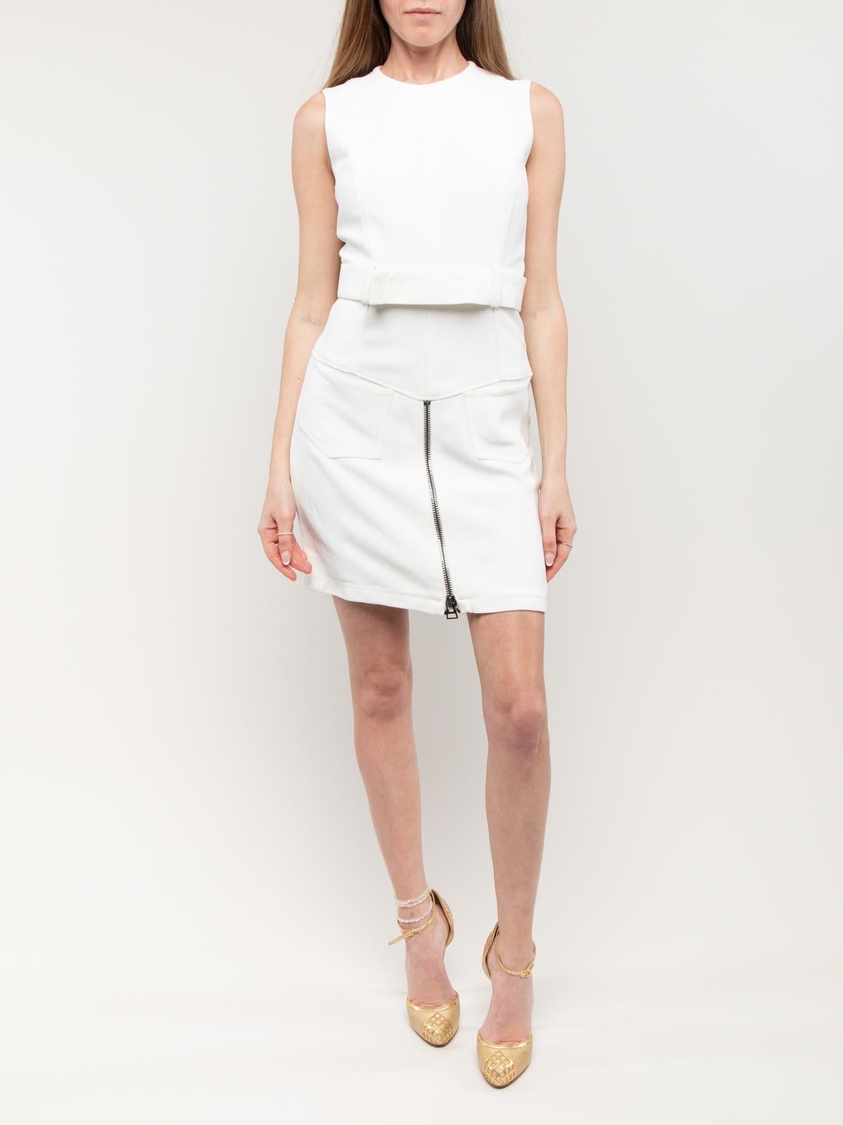 CONDITION is Good. Some wear and pilling to dress is evident. Slightly visible stains on the interior & exterior of this used Tom Ford designer resale item. Details White Viscose Regular fit Sleeveless 2 Large pockets near waist Round neckline Zip