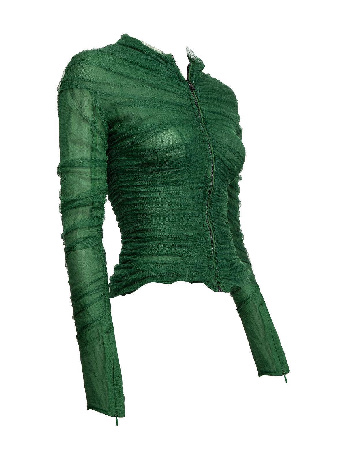 CONDITION is Very good. Minor wear to top is evident. Light signs of pull to mesh material on this used Tom Ford designer resale item. Details Green Silk Figure-hugging Long sleeves V-Neckline Zip fastening Made in Italy Composition 84% (silk) Care