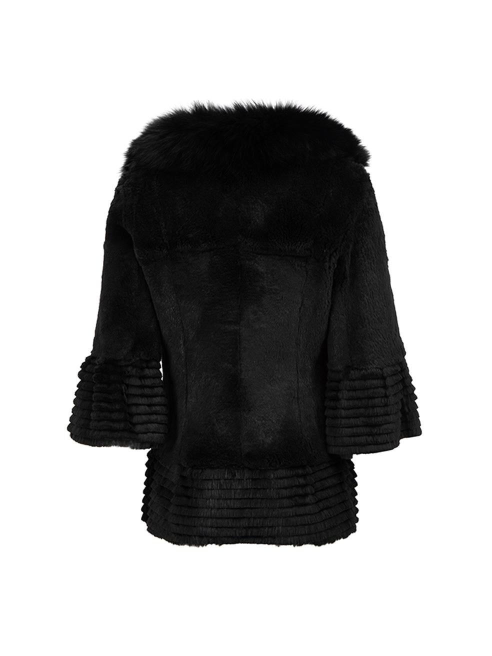 Pre-Loved Tu Huang Women's Black Rabbit Fur Layered Stripe Trim Coat In Excellent Condition In London, GB