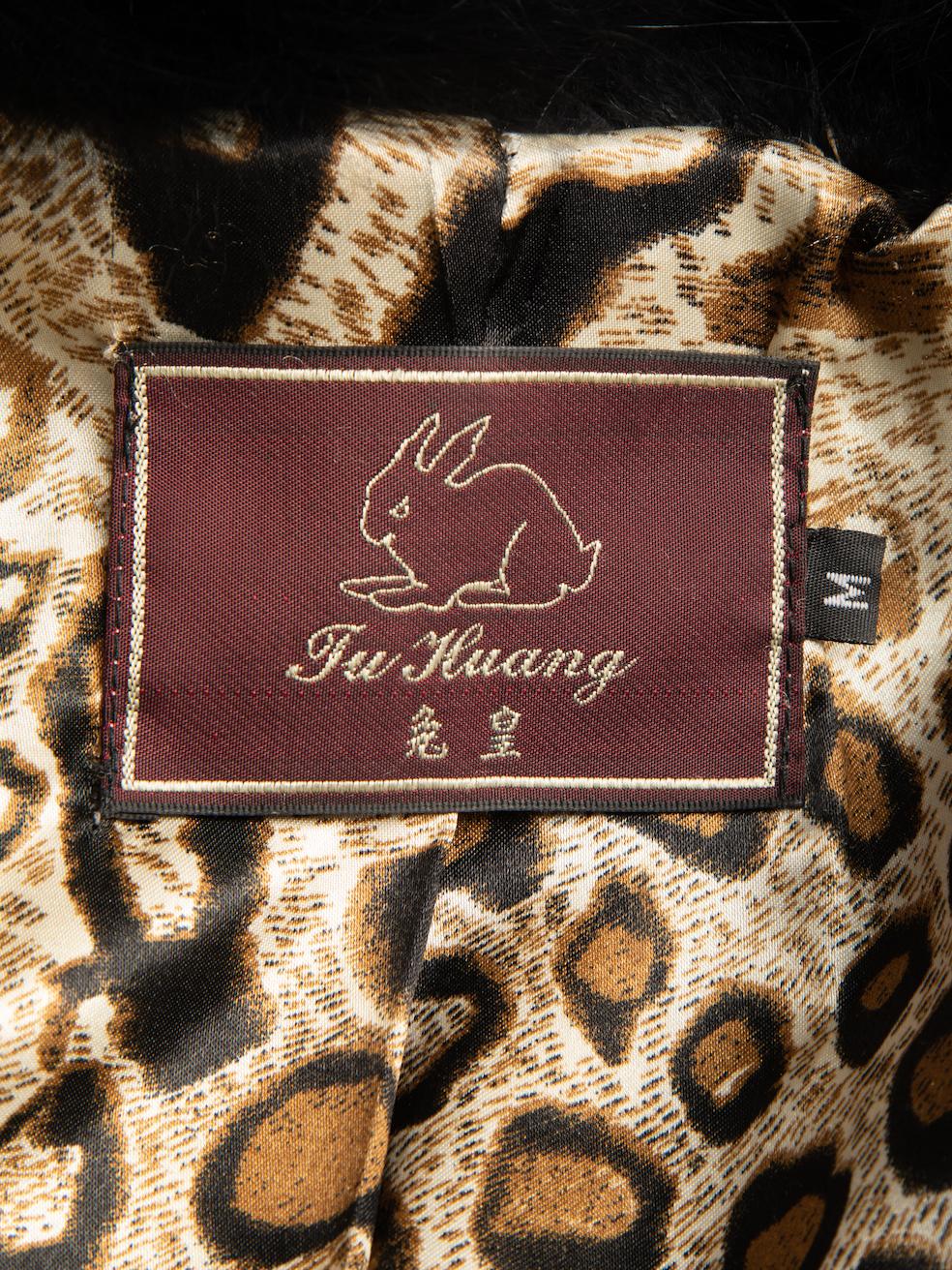 Pre-Loved Tu Huang Women's Black Rabbit Fur Layered Stripe Trim Coat 1