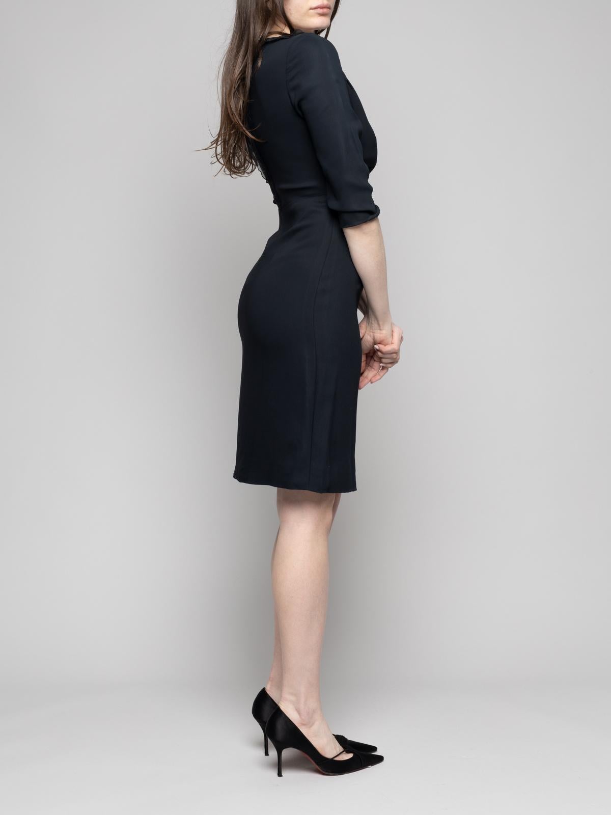 Pre-Loved Valentino Garavani Women's Black 3/4 Sleeve Frill Waist Dress In Good Condition In London, GB