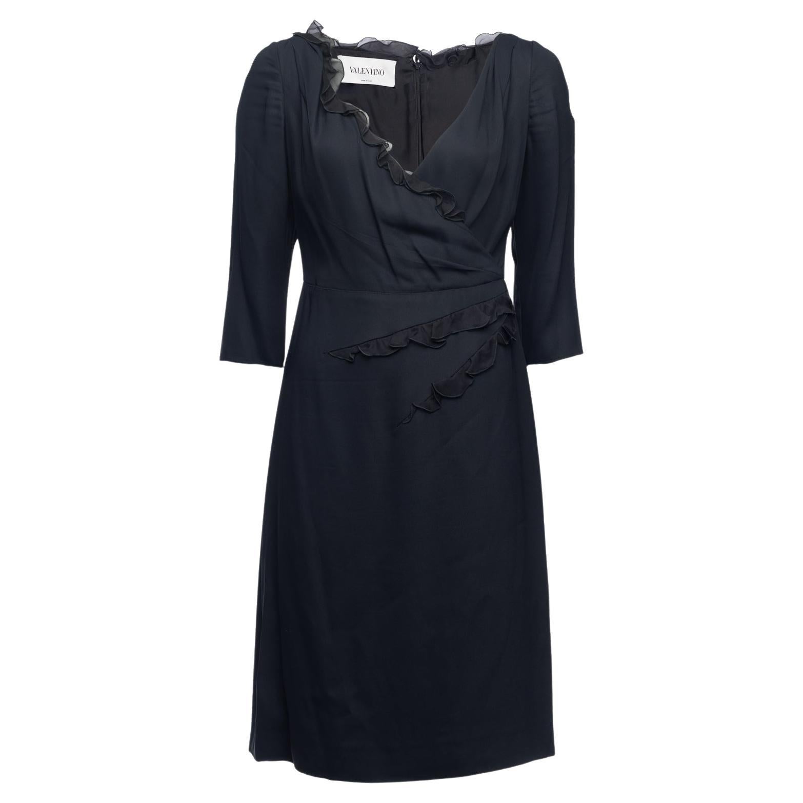 Pre-Loved Valentino Garavani Women's Black 3/4 Sleeve Frill Waist Dress