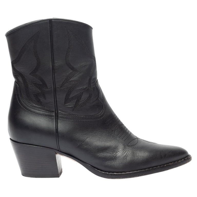 Pre-Loved Valentino Garavani Women's Black Leather Cowboy Boots For ...