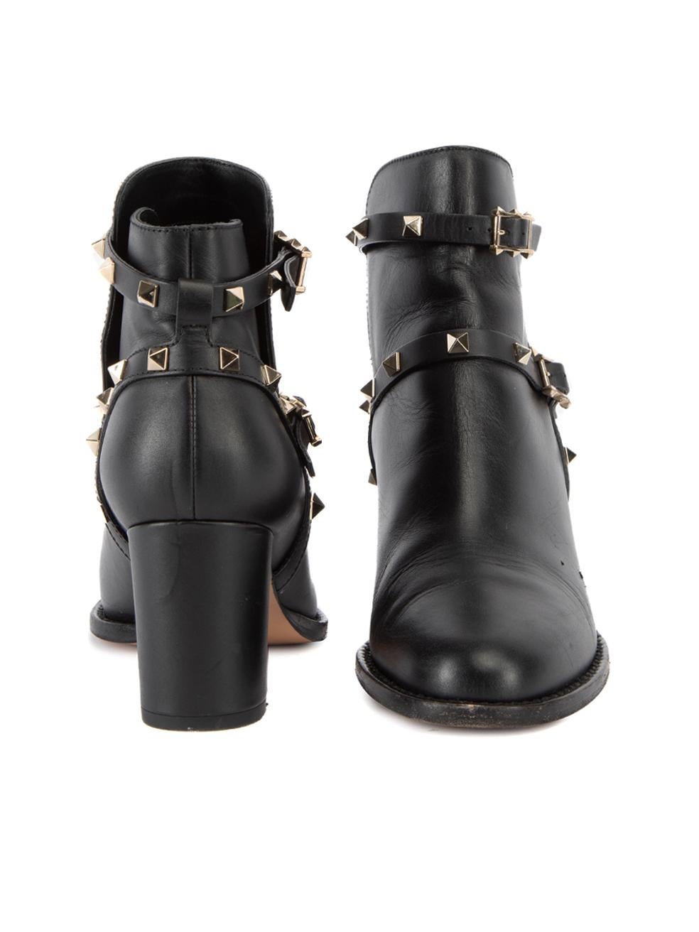 Pre-Loved Valentino Garavani Women's Black Leather Rockstud Heeled Ankle Boots In Excellent Condition In London, GB