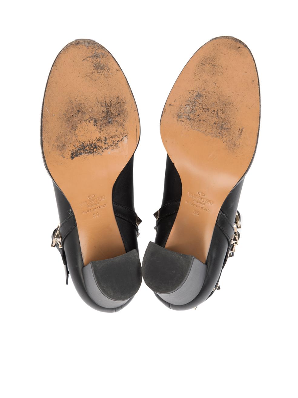 Pre-Loved Valentino Garavani Women's Black Leather Rockstud Heeled Ankle Boots 1