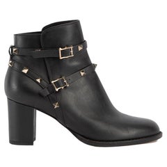 Pre-Loved Valentino Garavani Women's Black Leather Rockstud Heeled Ankle Boots