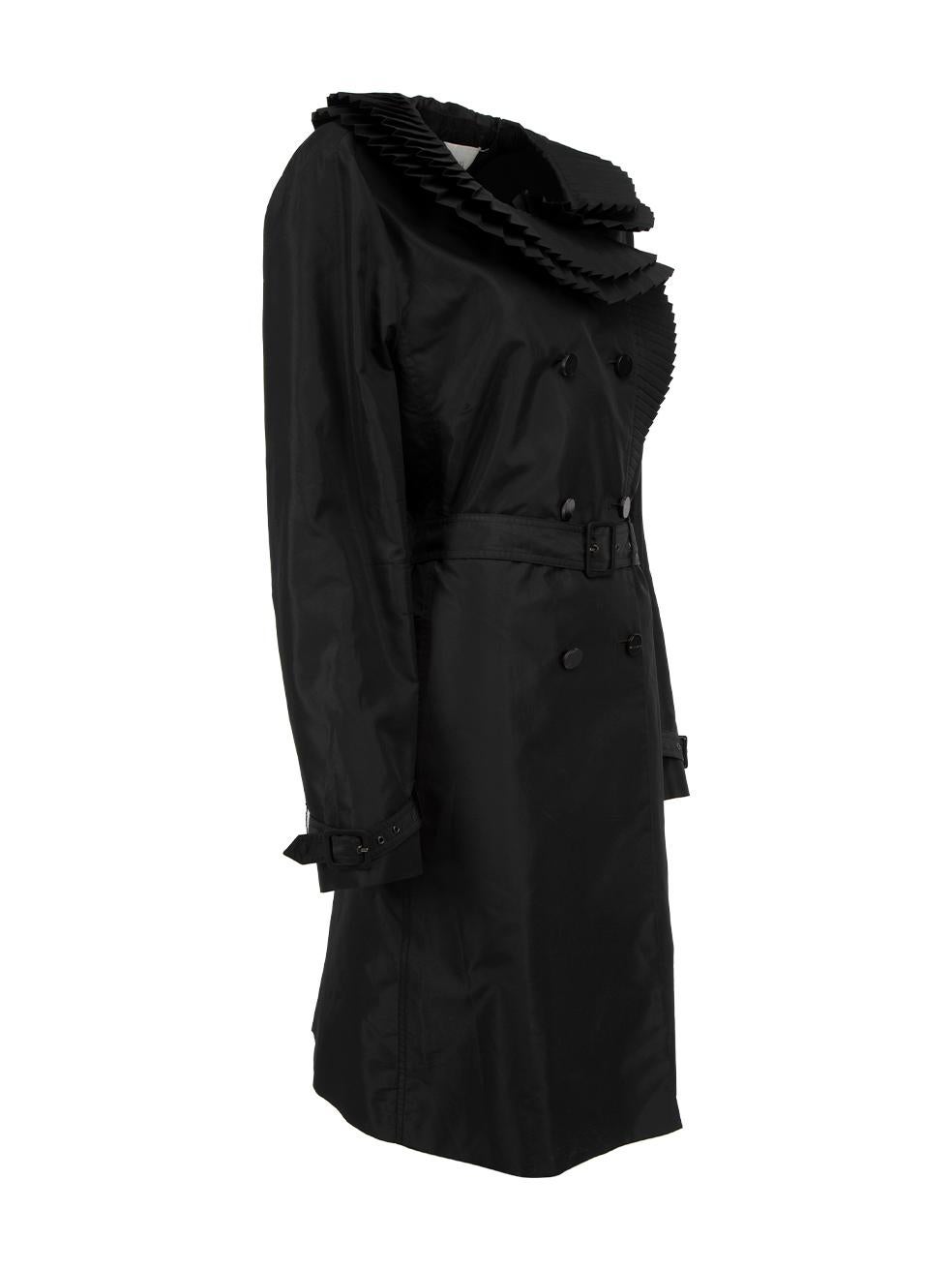 CONDITION is Very good. Hardly any wear visible wear to coat is evident on this used Valentino designer resale item. Details Black Silk Trenchcoat Fitted Pleated collar Button front closure Buckled cuffs Long length 2x Hip pockets Buckled belt Made