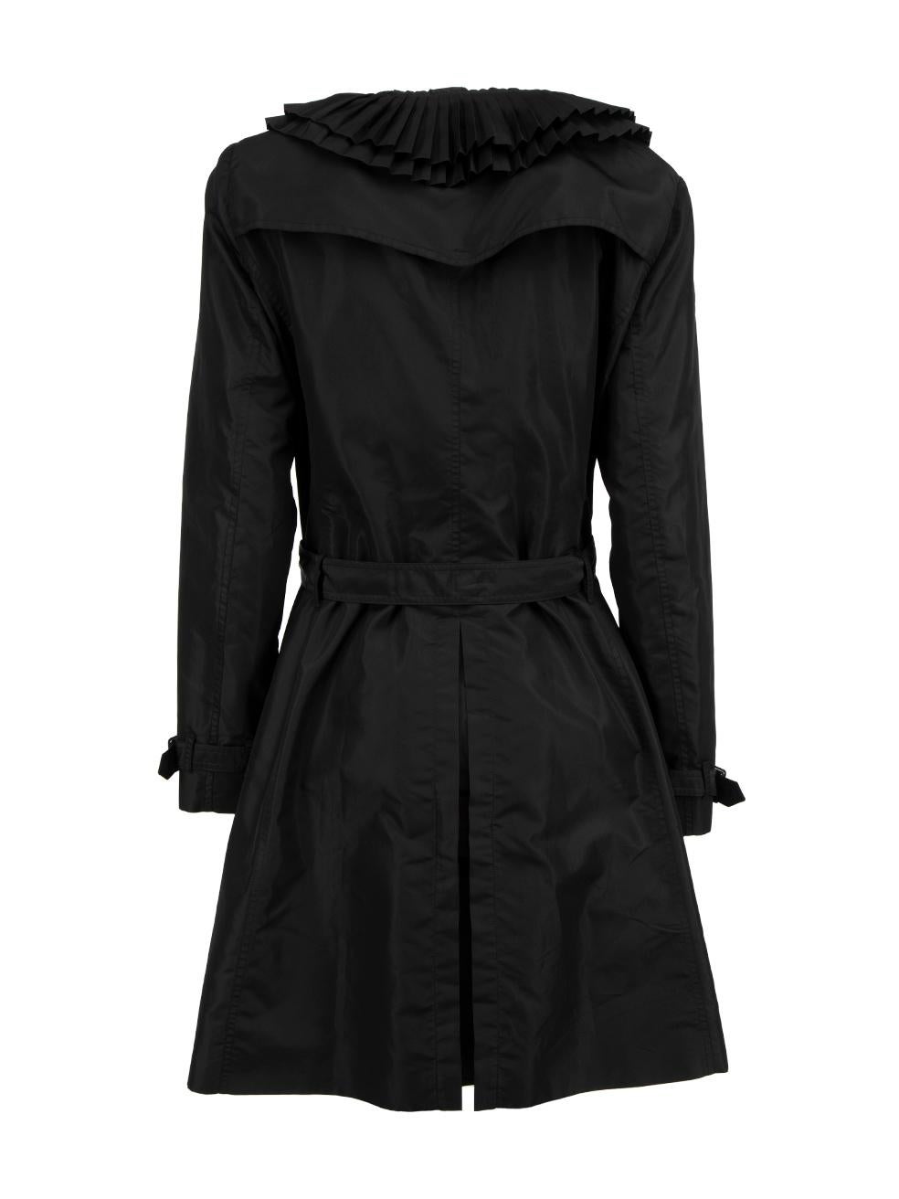 Pre-Loved Valentino Garavani Women's Black Silk Pleated Trim Belted Rain Coat In Excellent Condition In London, GB