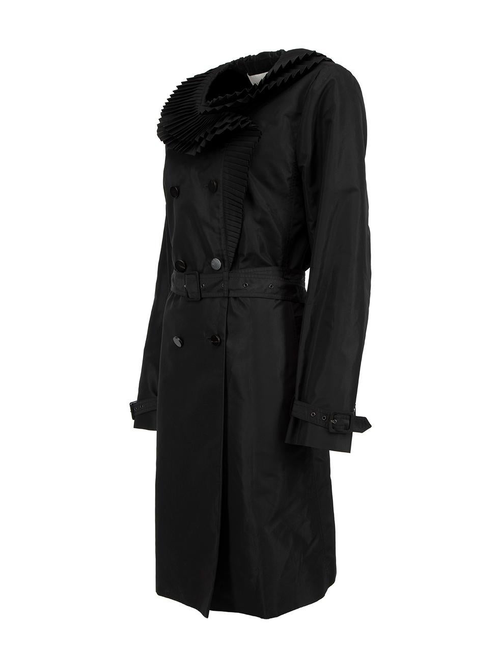 Pre-Loved Valentino Garavani Women's Black Silk Pleated Trim Belted Rain Coat 1