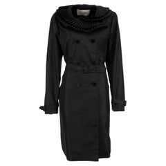 Pre-Loved Valentino Garavani Women's Black Silk Pleated Trim Belted Rain Coat