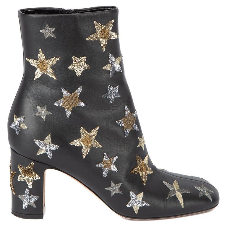 Pre-Loved Valentino Garavani Women's Black Star Embellished Ankle Boots ...
