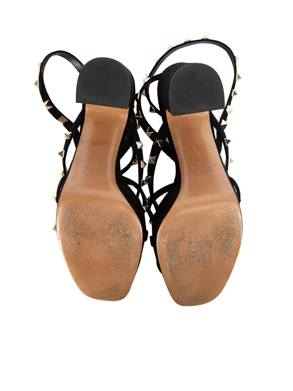 Pre-Loved Valentino Garavani Women's Black Suede Rockstud Platform Heel Sandals In Excellent Condition In London, GB