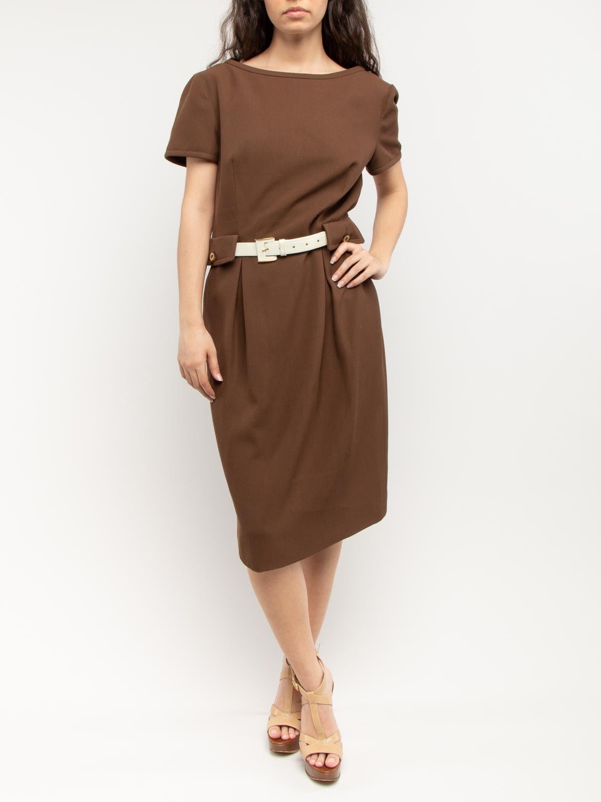 Pre-Loved Valentino Garavani Women's Chocolate Brown Vintage Belted Dress 1