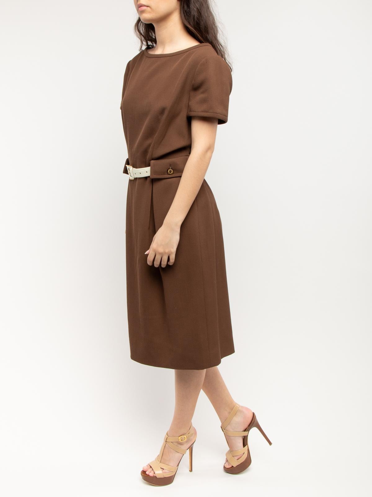 Pre-Loved Valentino Garavani Women's Chocolate Brown Vintage Belted Dress 2
