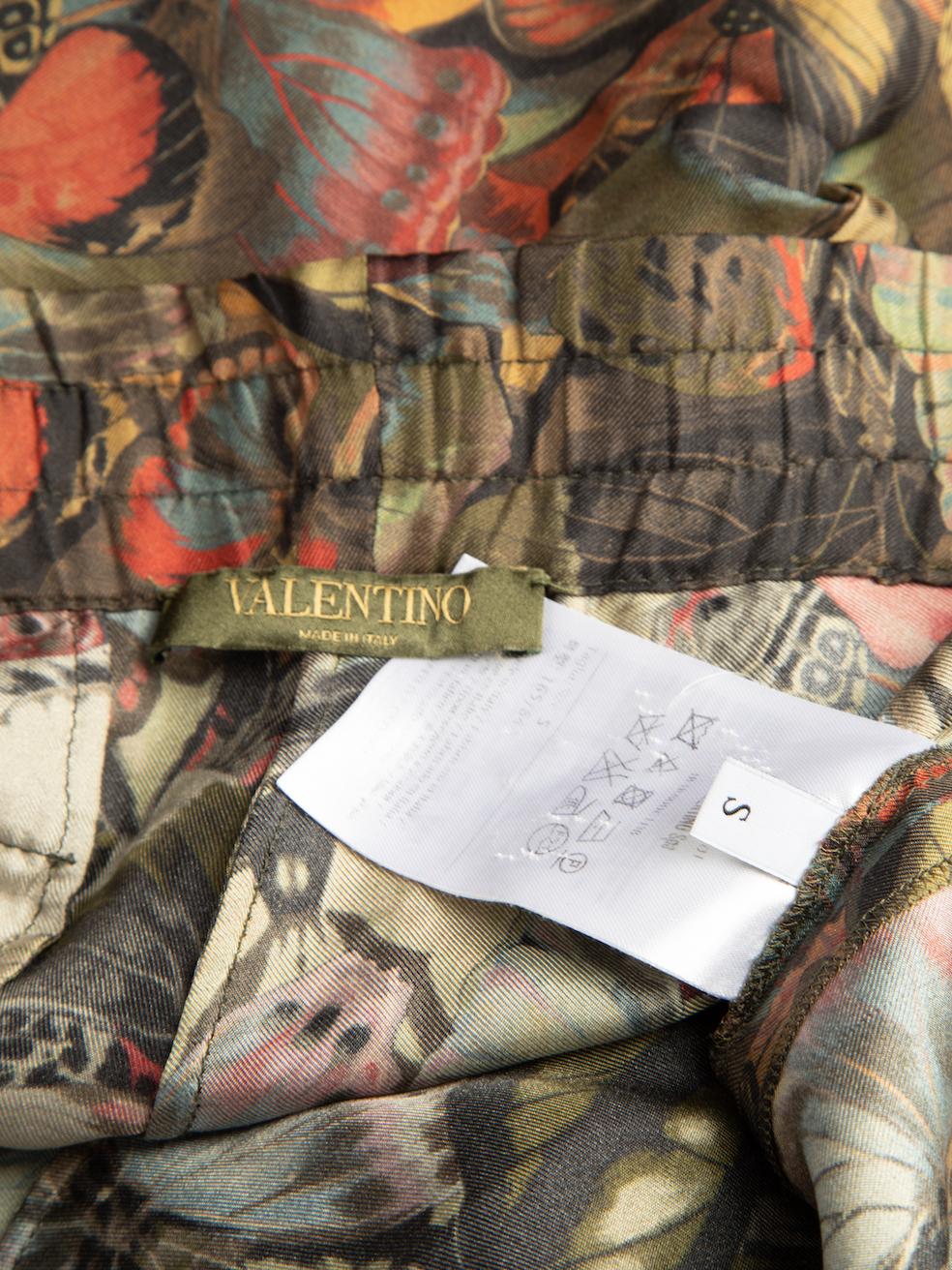 Pre-Loved Valentino Garavani Women's Drawstring Butterfly Print Silk Trousers 1