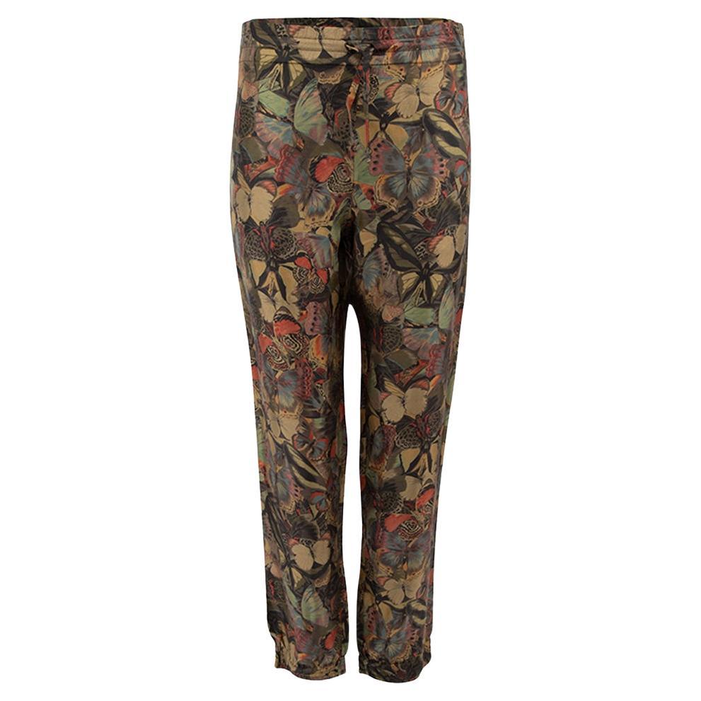 Pre-Loved Valentino Garavani Women
s Drawstring Butterfly Print Silk Trousers