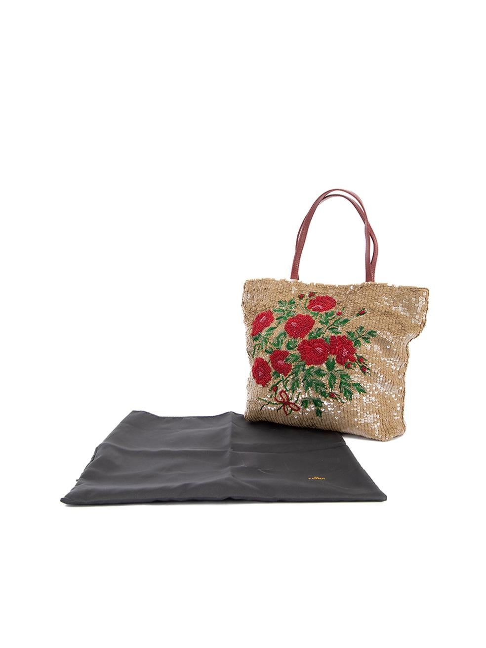 Pre-Loved Valentino Garavani Women's Vintage Brown Floral Sequinned Tote Bag 3