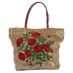 Pre-Loved Valentino Garavani Women's Vintage Brown Floral Sequinned Tote Bag