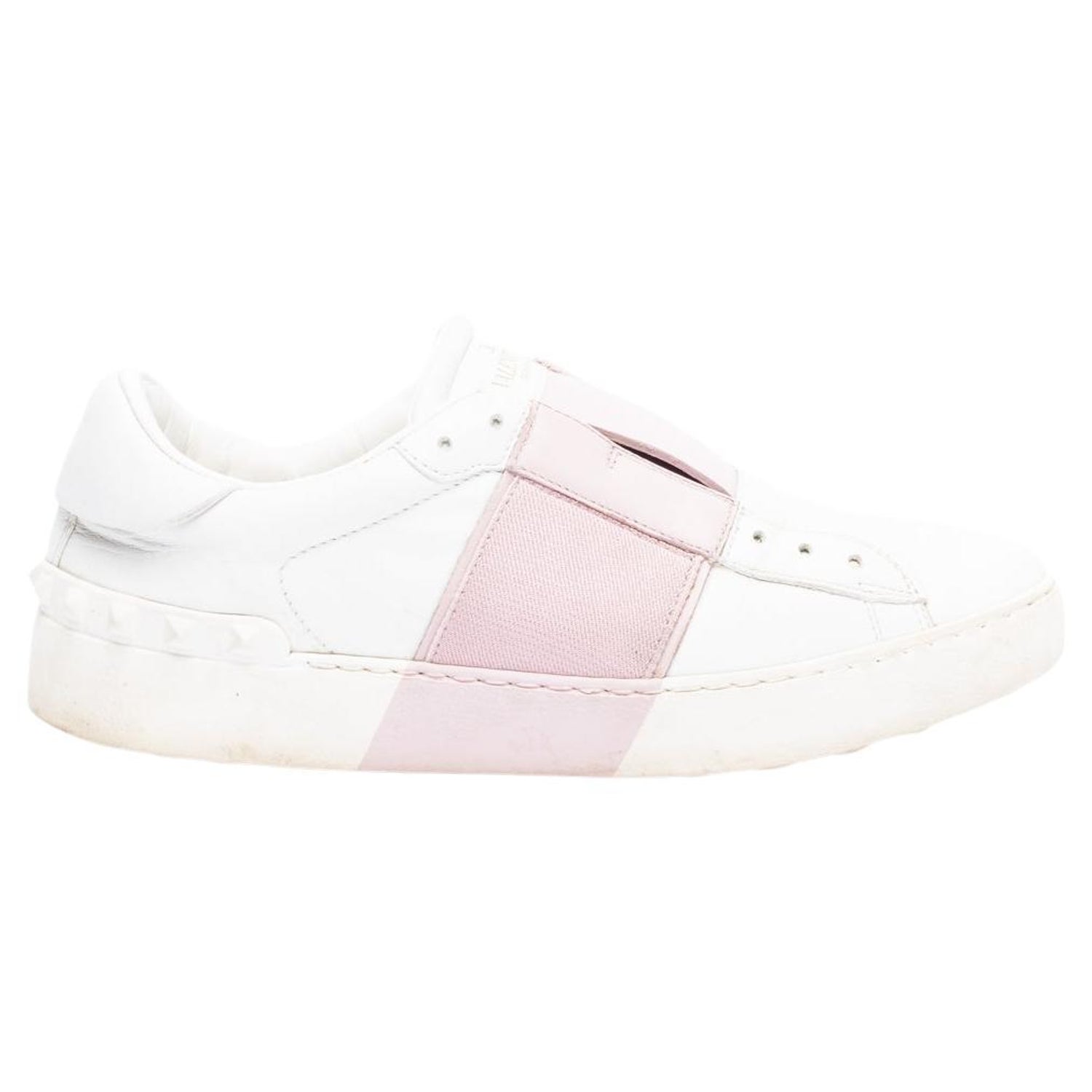 Pre-Loved Valentino Garavani Women's White and Pink Open Calfskin Sneaker  For Sale at 1stDibs