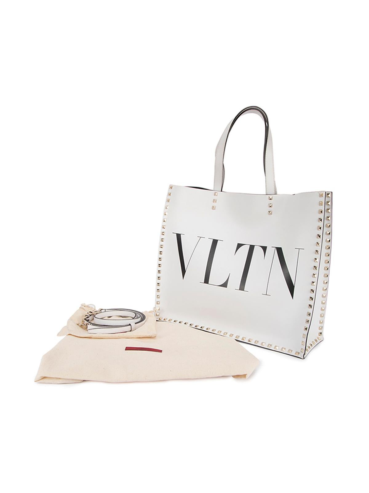 Pre-Loved Valentino Garavani Women's White Leather Rockstud VLTN Tote Bag In Excellent Condition In London, GB