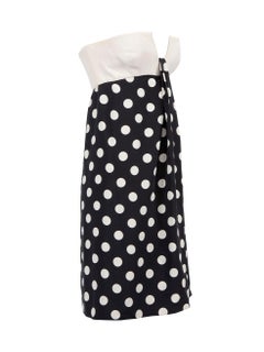 Pre-Loved Valentino Spa Women's Navy Blue and White Silk Strapless Polkadot Mini