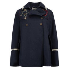 Pre-Loved Valentino Spa Women's Navy Wool Embroidered Icons Peacoat