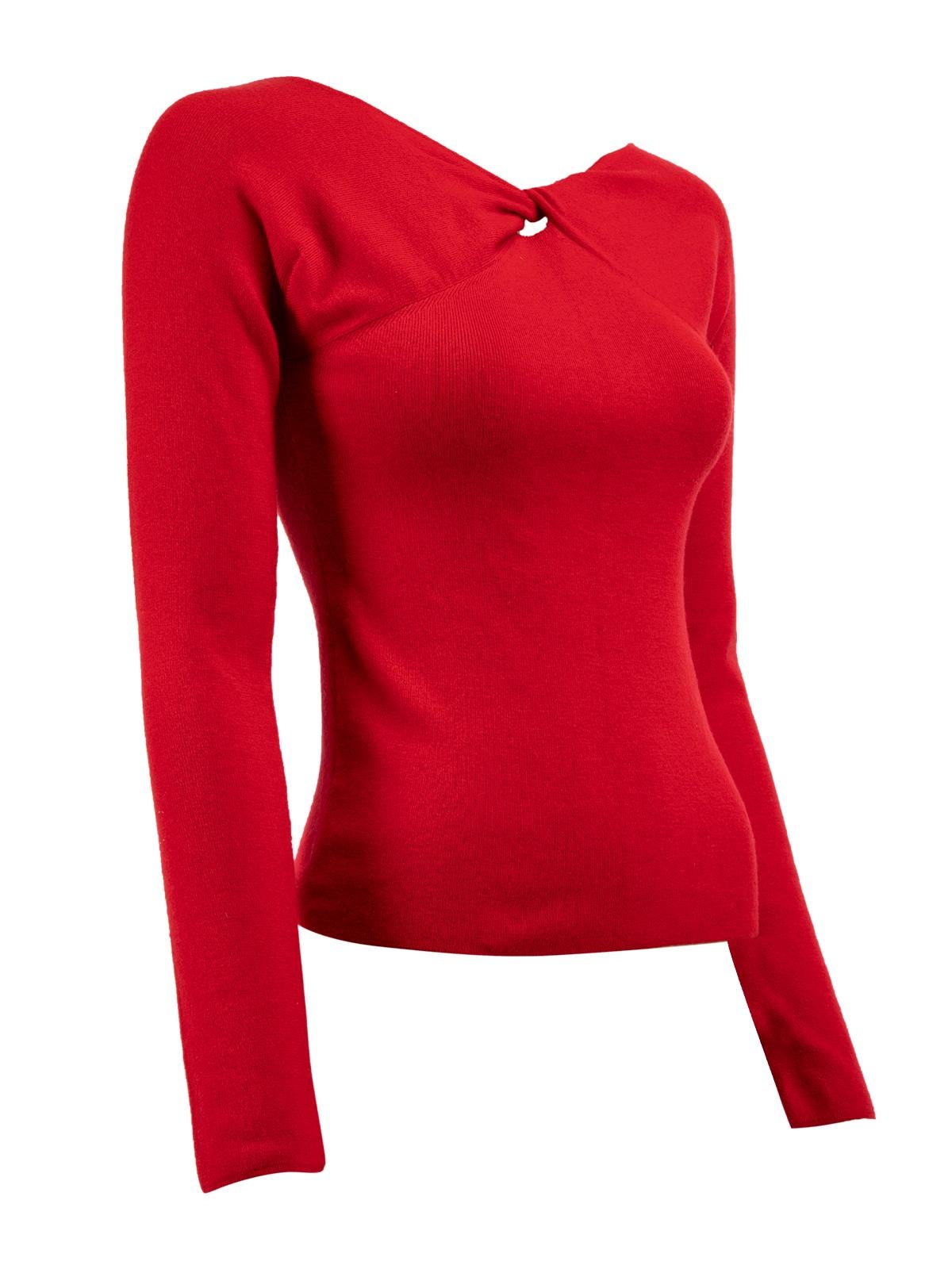 CONDITION is Very good. Hardly any visible wear to jumper is evident on this used Valentino designer resale item. Details Red Cashmere Knit top Long sleeves Boat neckline Knot detail Made in Italy Composition NO COMPOSITION LABEL BUT FEELS LIKE