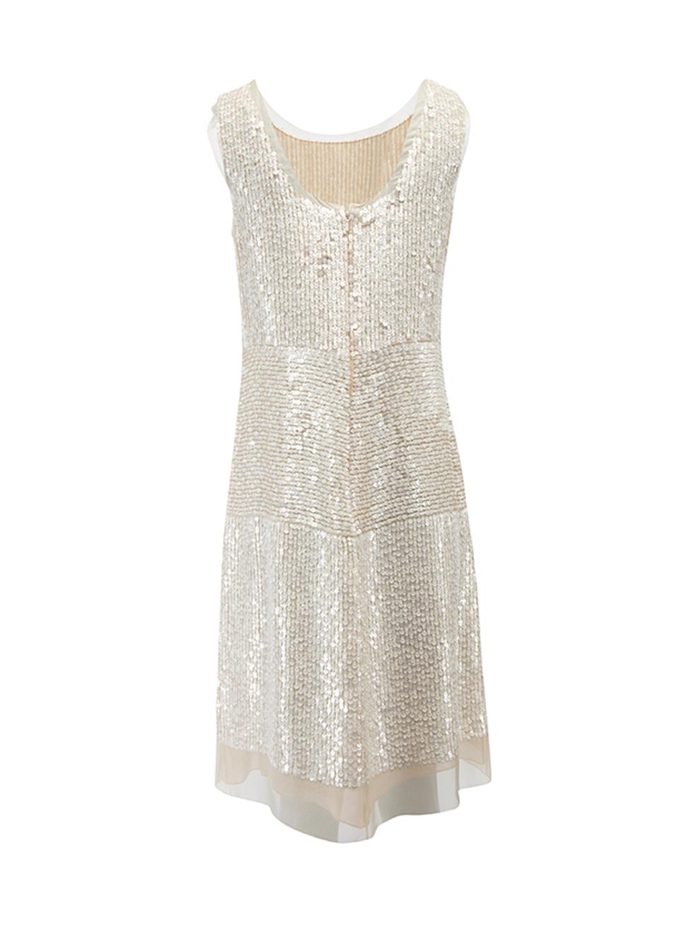 Pre-Loved Vera Wang Women's Cream Sequin Sleeveless Knee Length Dress In Excellent Condition In London, GB
