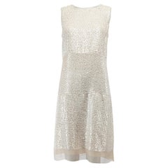 Pre-Loved Vera Wang Women's Cream Sequin Sleeveless Knee Length Dress