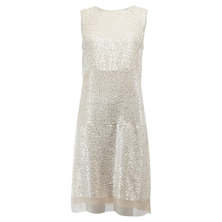 PreLoved Vera Wang Women's Cream Sequin Sleeveless Knee Length Dress